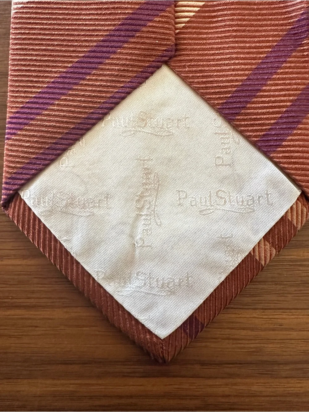 Paul Stuart Rust & Cream Striped Neck Tie